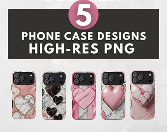 5 Pink Marble Heart Phone Case Sublimation Designs
