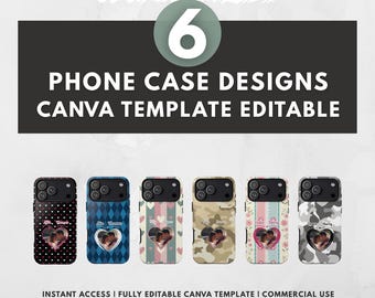 6 Valentine's Day Phone Case Designs | Editable Canva Template