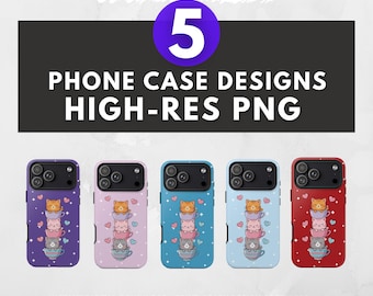 Kawaii Teacup Kittens Phone Case Sublimation Designs