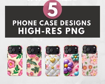 3D Puffy Flower & Quilted Heart Phone Case Sublimation Designs