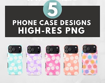 Retro Checkerboard Daisy Phone Case Sublimation Designs – 5 Groovy Floral PNG Bundle
