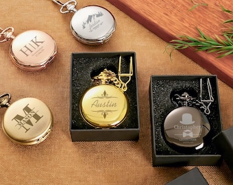 Custom Engraved Steampunk Mechanical Pocket Watch: Personalized Groomsmen Gift,Bronze Double Hunter