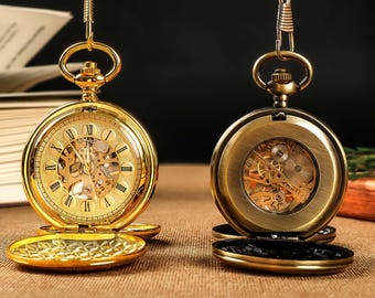 Mechanische Taschenuhr, Individuell gravierte Taschenuhr in Geschenkbox - Groomsmen Geschenk - Herrenuhr, Firmengeschenk, Ruhestandsgeschenk