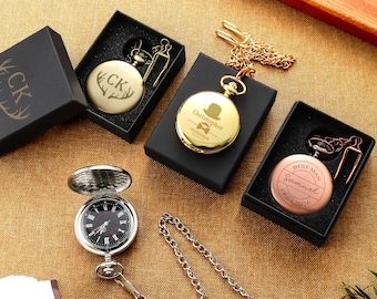 Reloj de bolsillo grabado personalizado, reloj de bolsillo con nombre personalizado, regalo para el padre del novio, regalo de boda, regalo para el padrino, regalos para los padrinos de boda, usar logotipo