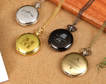 Reloj de bolsillo grabado personalizado – Regalo para padrinos de boda, recuerdo personalizado de boda