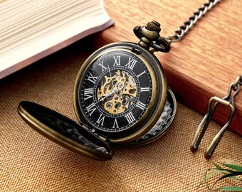 Mechanisch zakhorloge, steampunk-zakhorloge, bruidsjonkers huwelijkscadeau, horloge voor heren, zakhorloge voor jubileum, zakhorloge, logo gebruiken