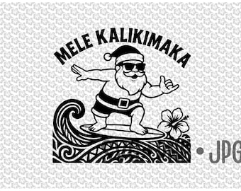 Mele Kalikimaka Surfing Santa SVG PNG JPEG – Hawaiian Christmas Digital Design