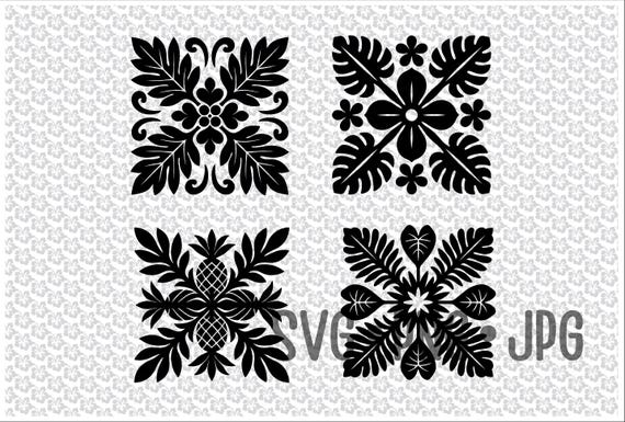 Island Quilt Squares (4) – Traditional Hawaiian Designs – SVG PNG JPG