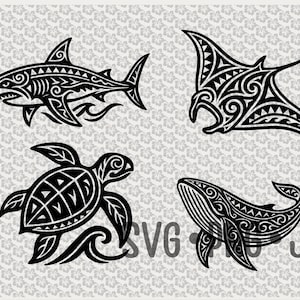 Tribal Sea Life SVG-paket: Polynesiska havsdjur (digital nedladdning)