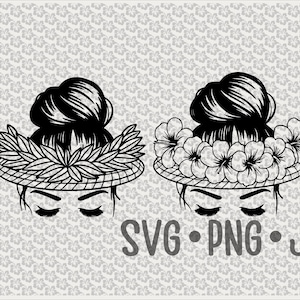 Hawaiian Messy Bun SVG: Maile & Plumeria Papale, Island Girl (Digital Download)