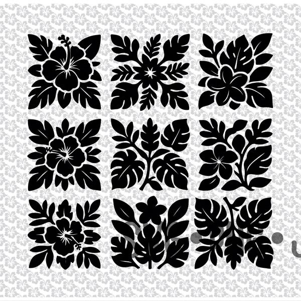 Hawaiian Quilt SVG Bundle: Tropical Floral Patterns (Digital Download