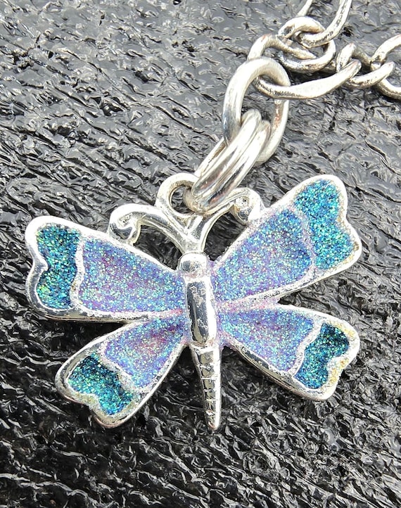 Vintage Sterling Silver enameled Dragonfly-butter… - image 1
