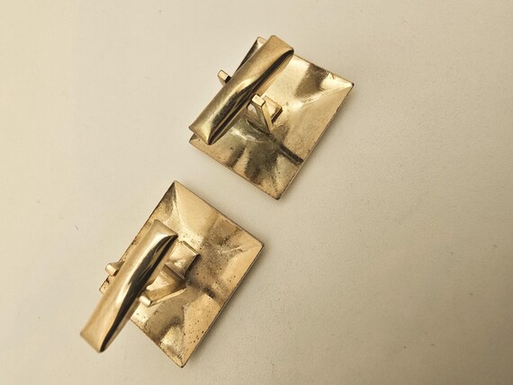 Vintage rectangular gold cufflinks with flower  d… - image 4