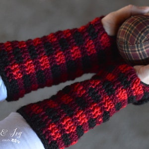 CROCHET PATTERN: Buffalo Plaid Arm Warmers Fingerless Gloves Pattern PDF Download image 3