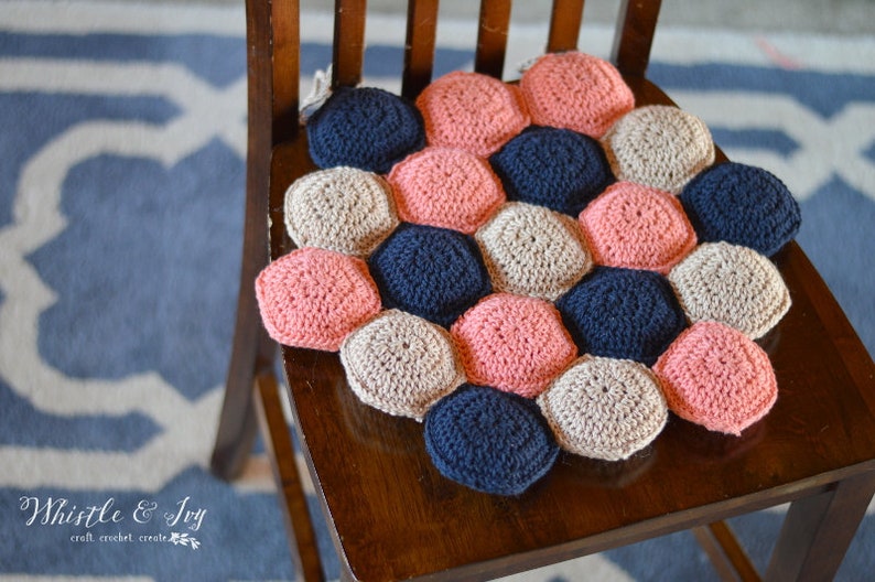 CROCHET PATTERN: Hexie Puff Seat Cushion PDF Download Pattern image 2