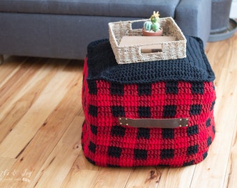 CROCHET PATTERN: Buffalo Plaid Floor Pouf Home Decor -  PDF Download