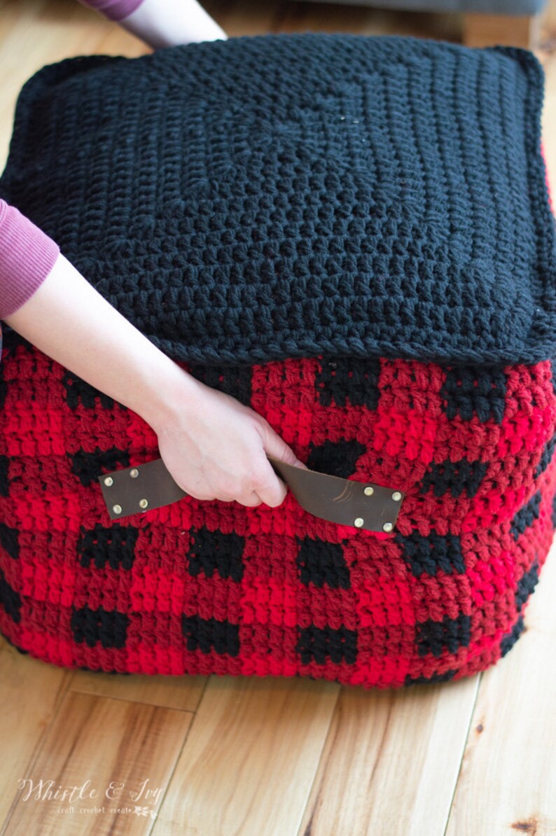 CROCHET PATTERN: Buffalo Plaid Floor Pouf Home Decor PDF Download image 4