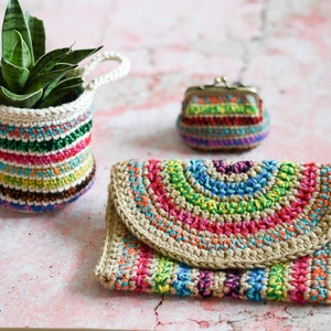 CROCHET PATTERN: Rica Colorful Crochet Pattern Pack DOWNLOAD - Includes Clutch, Basket and Coin Purse