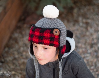 CROCHET PATTERN: Crochet Plaid Trapper Hat Pattern (PDF Download Pattern)