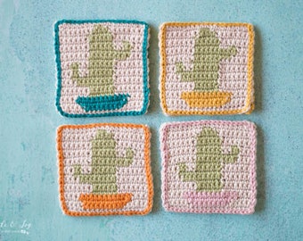 Crochet PATTERN: Crochet Cactus Coasters - Modern Crochet Coasters - Digital DOWNLOAD