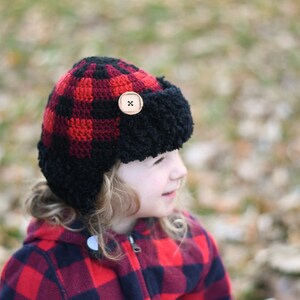 CROCHET PATTERN: Top-Down Buffalo Plaid Trapper Hat