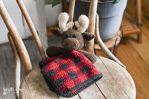 CROCHET PATTERN: Buffalo Plaid Moose Lovey Blanket for Baby (PDF Download Pattern)