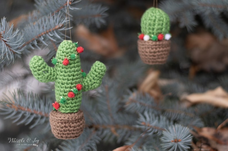 CROCHET PATTERN: Cactus Ornament Holiday Christmas Ornament Pattern Instant DOWNLOAD image 1