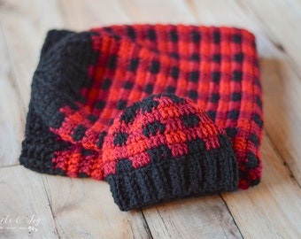 CROCHET PATTERN: Buffalo Plaid Newborn Hat and Cocoon Set -  Pattern PDF Download