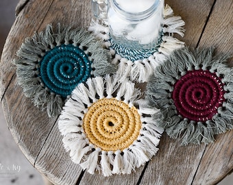 CROCHET PATTERN: Make these unique boho fringe crochet coasters with rope – A Quick and Easy Crochet Pattern