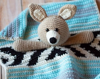 CROCHET PATTERN: Southwestern Style Crochet Serape Lovey for Baby with Coyote - DIGITAL Download