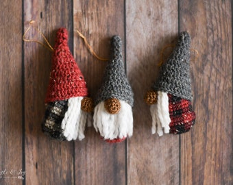 CROCHET PATTERN: Crochet Gnome Ornament for Christmas or Holiday Decor - Pattern PDF Download