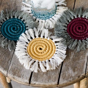 CROCHET PATTERN: Make these unique boho fringe crochet coasters with rope – A Quick and Easy Crochet Pattern