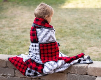 CROCHET PATTERN: Buffalo Plaid Patchwork Blanket (PDF Download Pattern)