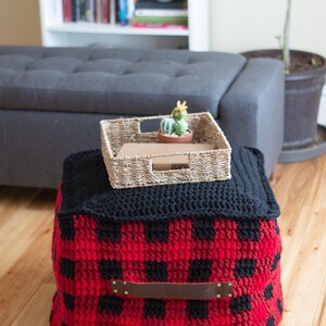 CROCHET PATTERN: Buffalo Plaid Floor Pouf Home Decor PDF Download image 3