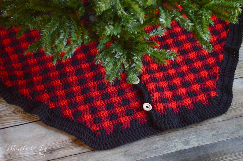 CROCHET PATTERN: Buffalo Plaid Tree Skirt Buffalo Check Holiday Pattern PDF Download image 1