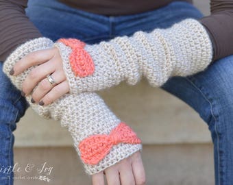 CROCHET PATTERN: Pretty Bow Arm Warmers (PDF Crochet Pattern Download)