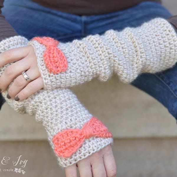 CROCHET PATTERN: Pretty Bow Arm Warmers (PDF Crochet Pattern Download)