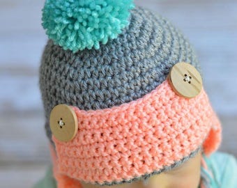 CROCHET PATTERN: Baby/Toddler Trapper Hat Crochet Pattern pdf DOWNLOAD