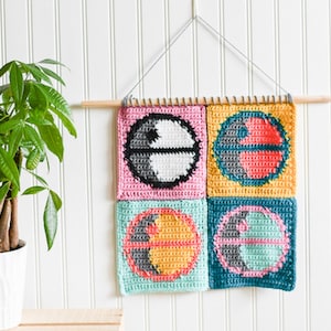 CROCHET PATTERN: Pop Art Wall Hanging - Death Star Pop Art  - Pattern PDF Download -