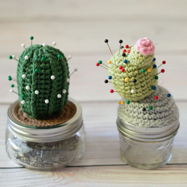 CROCHET PATTERN: Cactus Pincushion - 2 Designs - Download in PDF Format