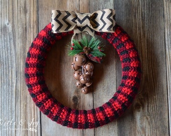 CROCHET PATTERN: Buffalo Plaid Wreath Christmas Holiday-  Pattern PDF Download