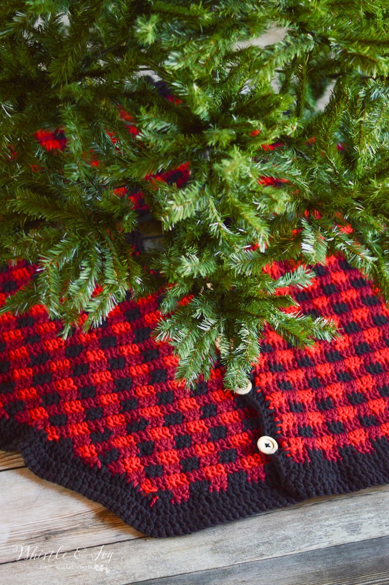 CROCHET PATTERN: Buffalo Plaid Tree Skirt Buffalo Check Holiday Pattern PDF Download image 2