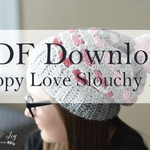 CROCHET PATTERN: Heart Stitch Slouchy Hat Puppy Love Hat PDF Pattern Download image 2