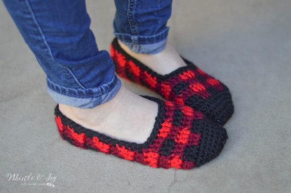 kids buffalo plaid slippers