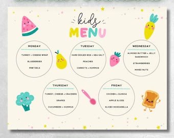 Kids Meal Planner Kids Lunch Ideas Printable School Lunch Meal Planner Kids Nutrition Kids Lunchbox Printable Instant Download Printable PDF