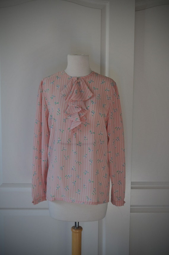 70s pink striped floral Koret blouse