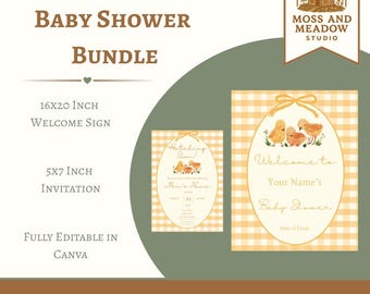 Watercolor Baby Chick Baby Shower Invitation & Sign Bundle (Digital Download)