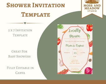 Farmers Market Baby Shower Invitation: Watercolor Veggies (Printable Template)