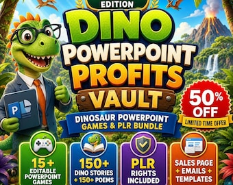 Editable dinosaur PowerPoint learning games for kids — with PLR rights included