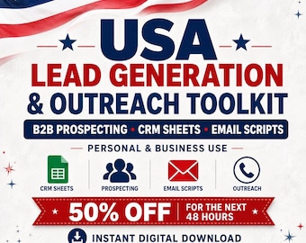 USA Lead Generation Outreach Toolkit | B2B Prospecting CRM Sheets Email Scripts (Digital Download)